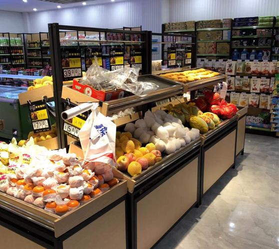 100平方米生鲜超市货架安装完成落地实拍